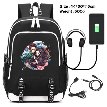 

Demon Slayer Kimetsu Backpack Rucksack Bag w/ USB Fashion Port / Lock /Headphone interface Students School Book Laptop Bag