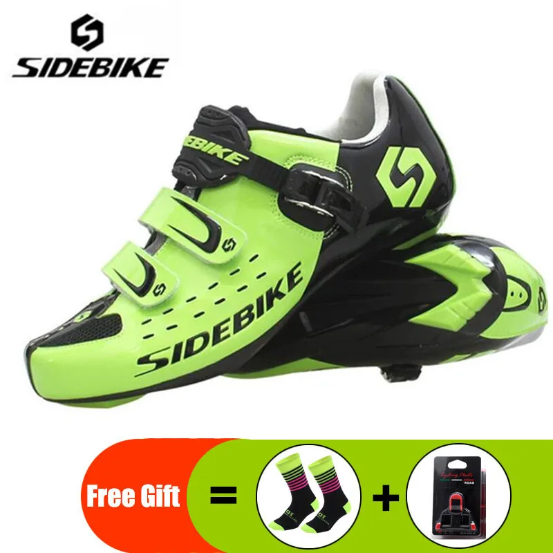 add gift Sidebike/Мужская обувь для шоссейного велоспорта; комплект с педалью; ультралегкие самозакрывающиеся профессиональные велосипедные туфли для триатлона; велосипедные мужские кроссовки; wo men - Цвет: add gift