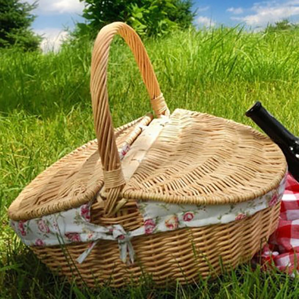 Плетеная корзина для пикника покупок с крышкой ручка лайнер на открытом воздухе