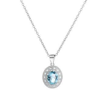 

Classic Natural Stone Sea Blue Pendants Necklace Fashion Jewelry Women Chain Necklace for Girl Friend Valentines Best Gift