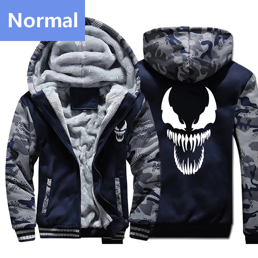 Venom куртка толстовки для мужчин фильм ночь светящиеся толстовки с капюшоном пальто зима толстый флис фосфоресцирующая спортивная одежда