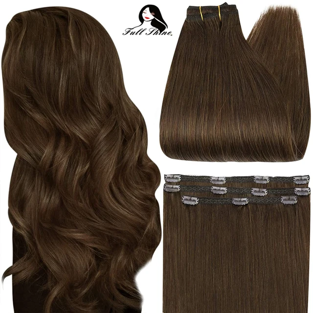 Full Shine 50 Grams Clip On Human Hair Extensions Ombre Color 3Pcs 100% Machine Remy Human Hair Hairpins Clip In Hair Extensions 4