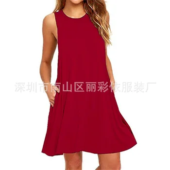

2019 European and American ladies summer sleeveless camisole T-shirt solid color vest dress tshirt