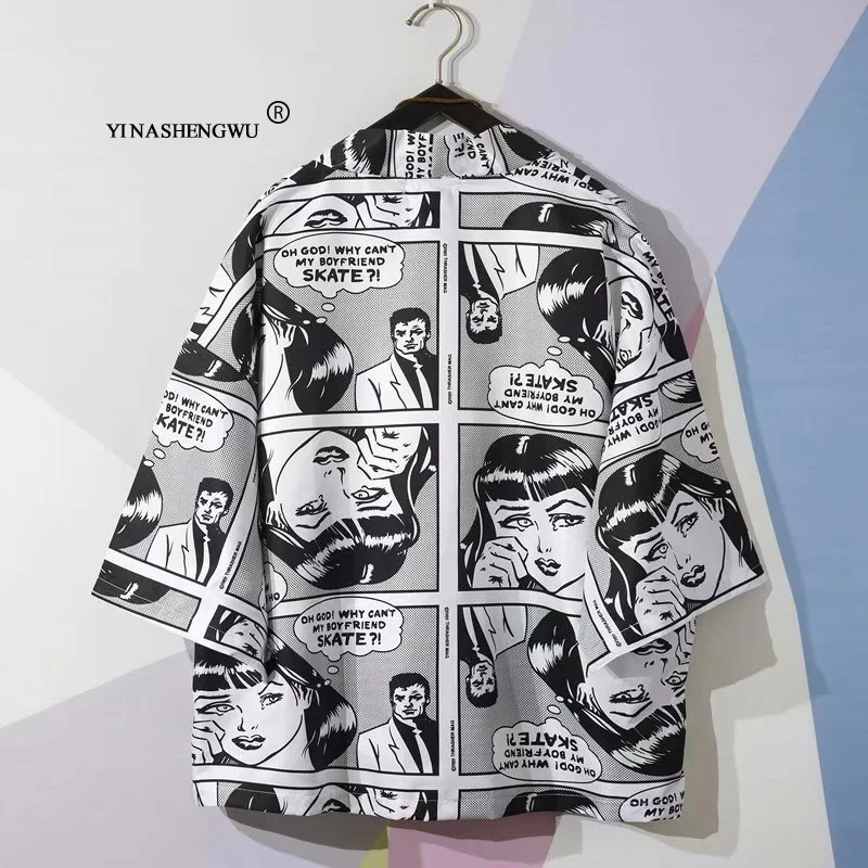 Юката Кимоно Кардиган для мужчин традиционное японское кимоно унисекс Harajuku пляжная свободная тонкая рубашка Азиатский Япония Косплей Костюм с принтом