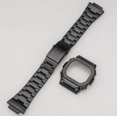 black set Нержавеющая сталь DW5600 Универсальный 3-й Универсальный усиленный высококачественный ободок и ремешок для часов - Цвет: black set