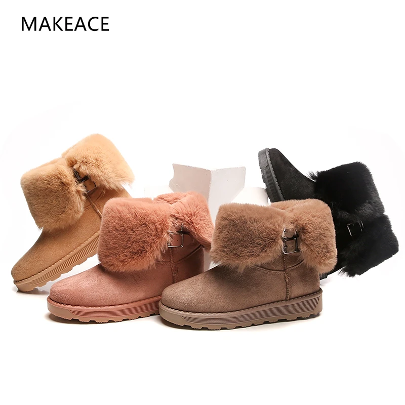 

Rabbit Ears Keep Warm In Winter Women Flat Boots Solid Color Round Toe Platform Exquisite Women Snow Boots Plataforma Stiefel