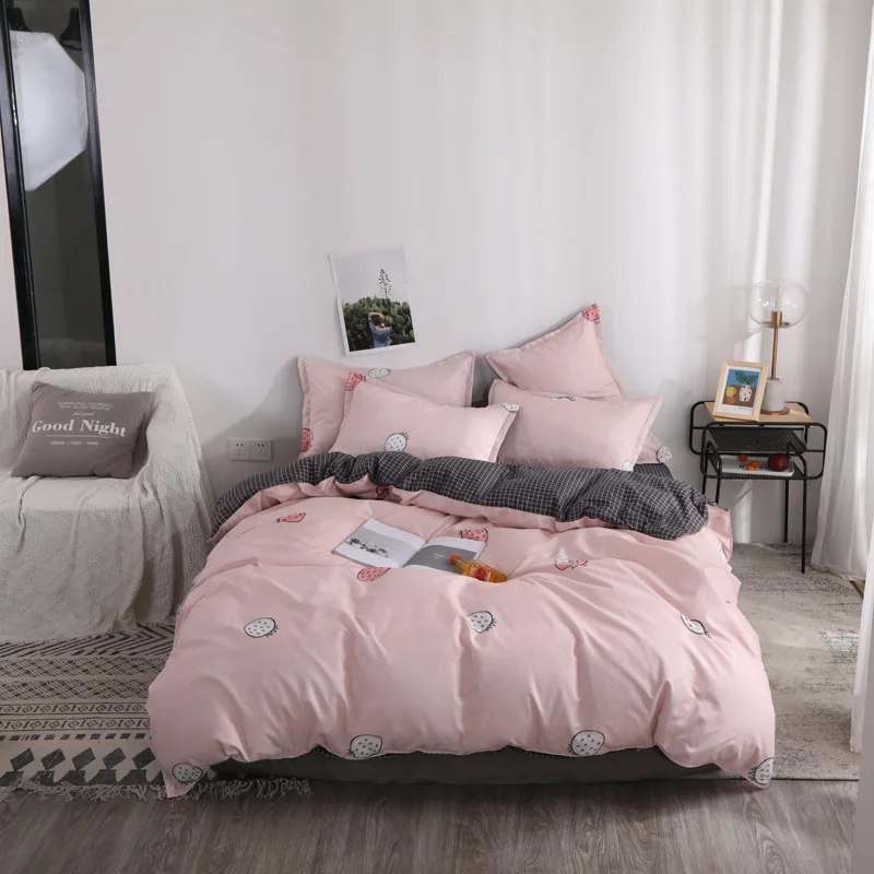 Solid Color Printed Bedding Set Duvet Cover Set Korean Bed Sheet Quilt Duvet Cover With Pillowcases King Queen Twin Full Sizes