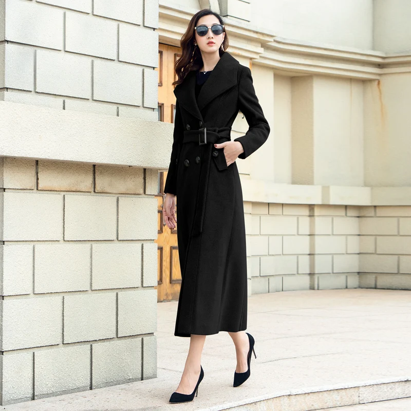 Casaco Feminino,, женское, плюс размер, осень, зима, Cassic, простое, шерсть, макси, длинное пальто, женский халат, верхняя одежда, Manteau Femme - Цвет: black