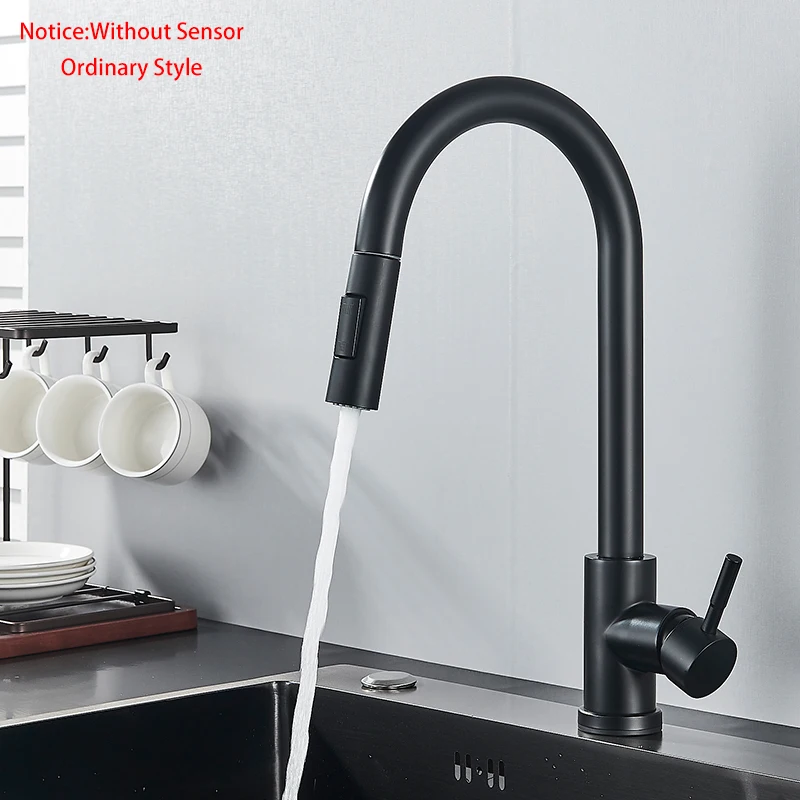 Matte Black Touch Sensor Kitchen Faucet Pull Out Smart Sensor Kitchen Faucet Double Water Mode Mixer Tap Rotate Hot Cold Crane pot filler faucet Kitchen Fixtures