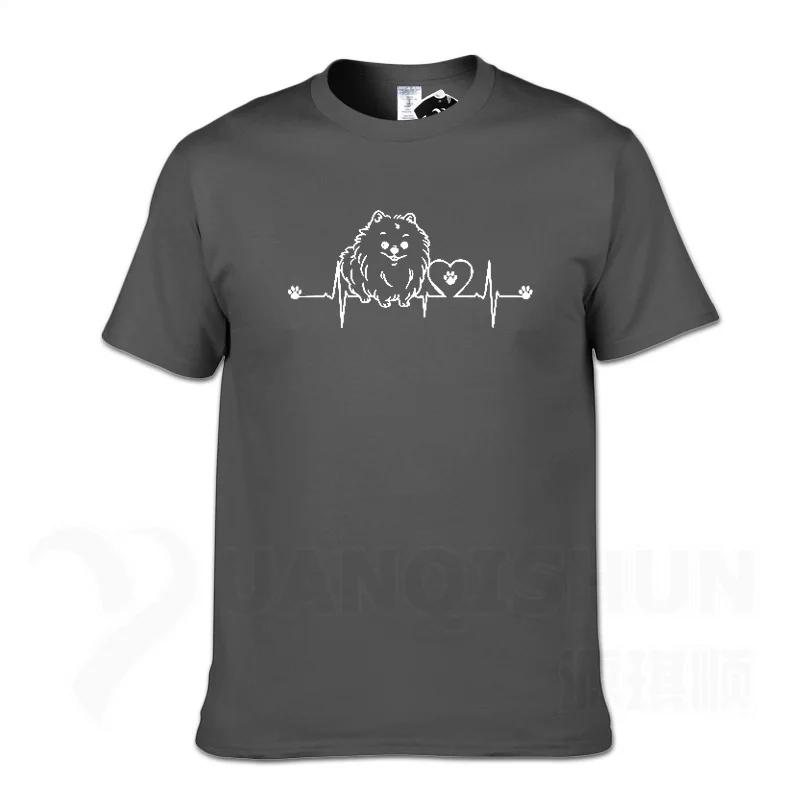 Charcoal gray 1 New Funny Pomeranian T Shirt Unisex Short Sleeve O-Neck 16 Colors Cotton Casual Cute Heartbeat Dog T-shirt Girls Woman Tshirt - Цвет: Charcoal gray 1