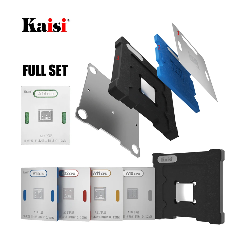 

Kaisi Bottom layer Board BGA Reballing Stencil Plant Tin Platform for iPhone A10 A11 A12 A13 CPU Solder Template kit