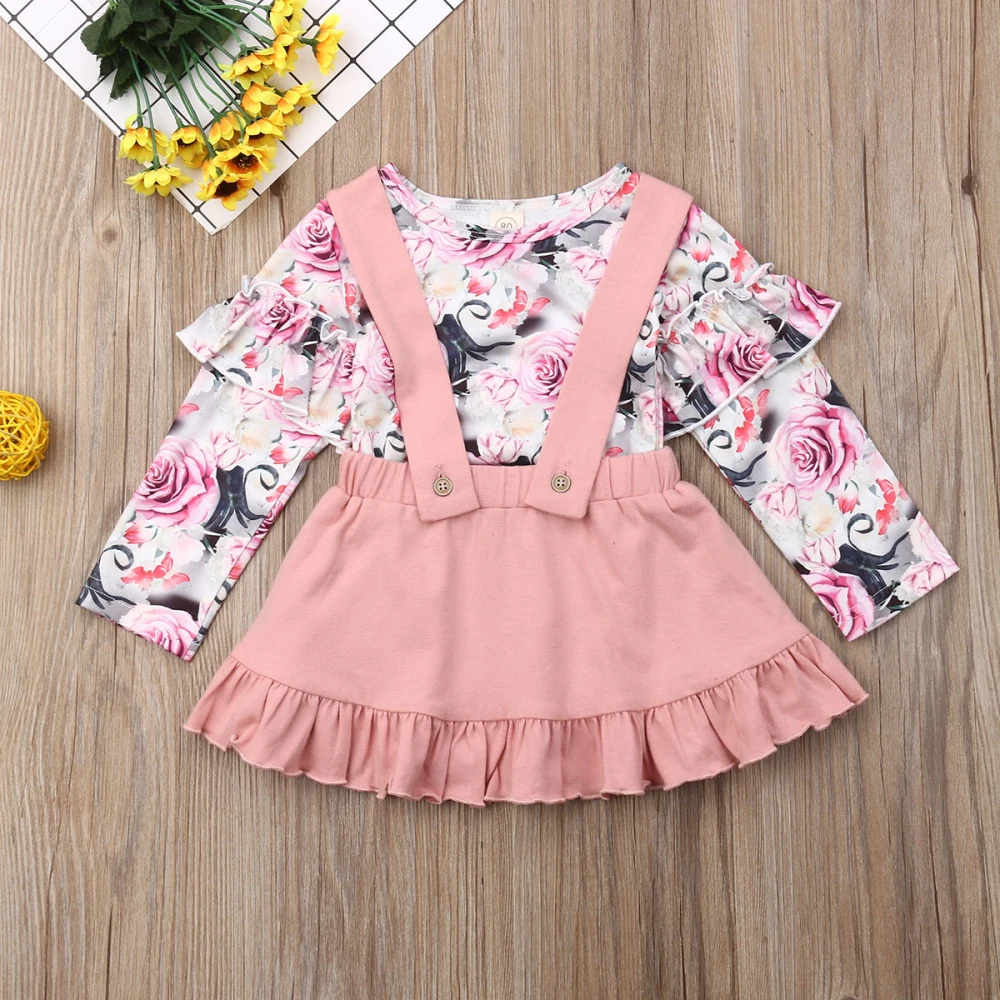 Осенняя одежда для маленьких девочек; топы с оборками и цветочным принтом; платье-пачка; комбинезон