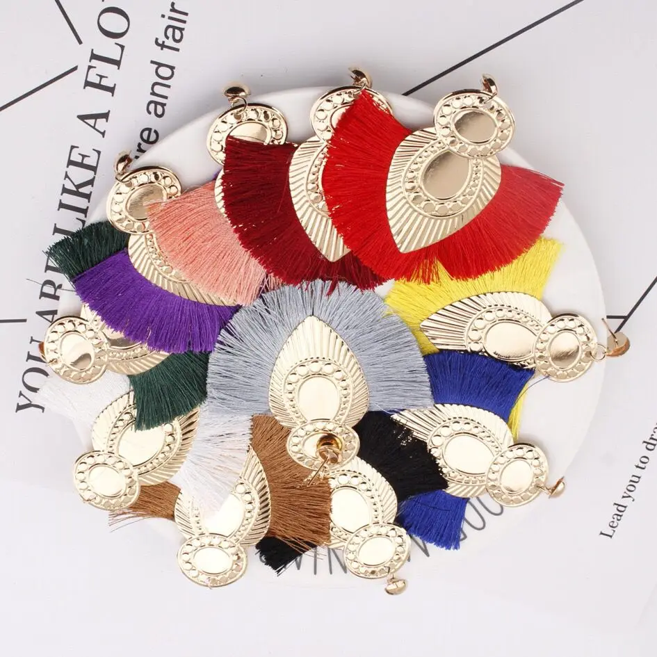 

Bohemian Tassel Crystal Long Drop Earrings for Women multicolor Cotton Silk Fabric Fringe Earring Fashion Woman Jewelry