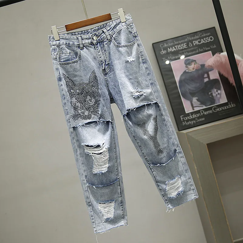 Европейский стиль, лето, Осень, новые джинсы с дырками, женские модные штаны с дырками, штаны для нищих, джинсовые штаны Harlan