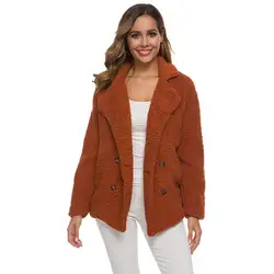 Шерстяной жакет, женский пиджак, модная Женская осенне-зимняя двубортная бархатная куртка с отворотом, свободная плюшевая куртка