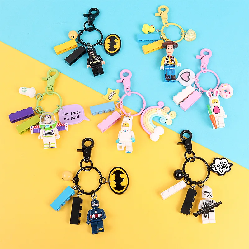 

Buzz Lightyear Keyring Batman Superman Keyring Figures Doll Keychain Building Block Key Ring Pendant for Girl Or Men Car keyring