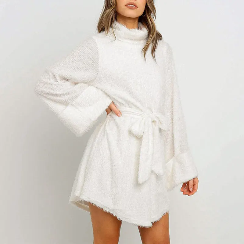 Fargeous женское пушистое платье с высоким воротом Осень-зима 2019 повседневные