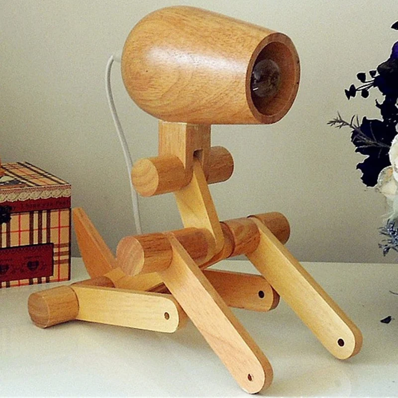 Креативная деревянная собака настольная лампа для животных современная светодиодная подставка деревянная Складная Настольная лампа для
