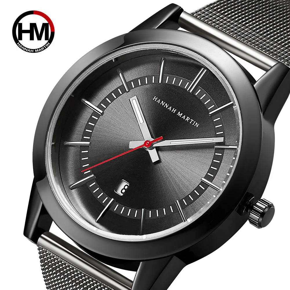 

Hannah Black Watch for Men Fashion Quartz Sports Wristwatch Business Calendar Shock Resistant Waterproof Outdoor Waterproof