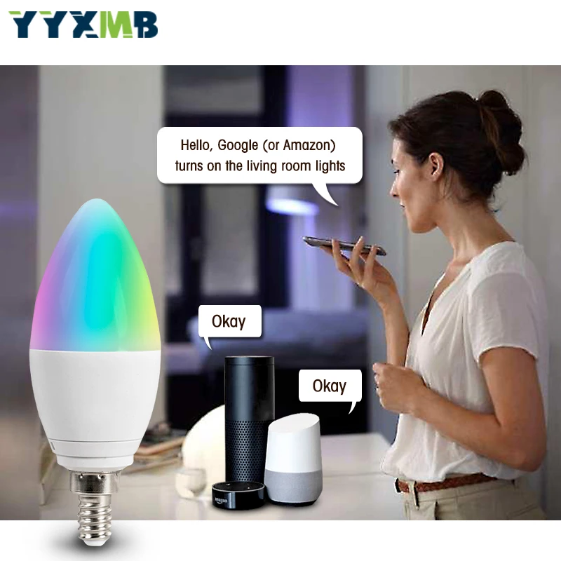 LED Lamp Smart tuya WiFi E14 Candle Bulb Support Amazon ECHO/Google Home/IFTTT Remote Voice Control Smart RGBCW Led Light