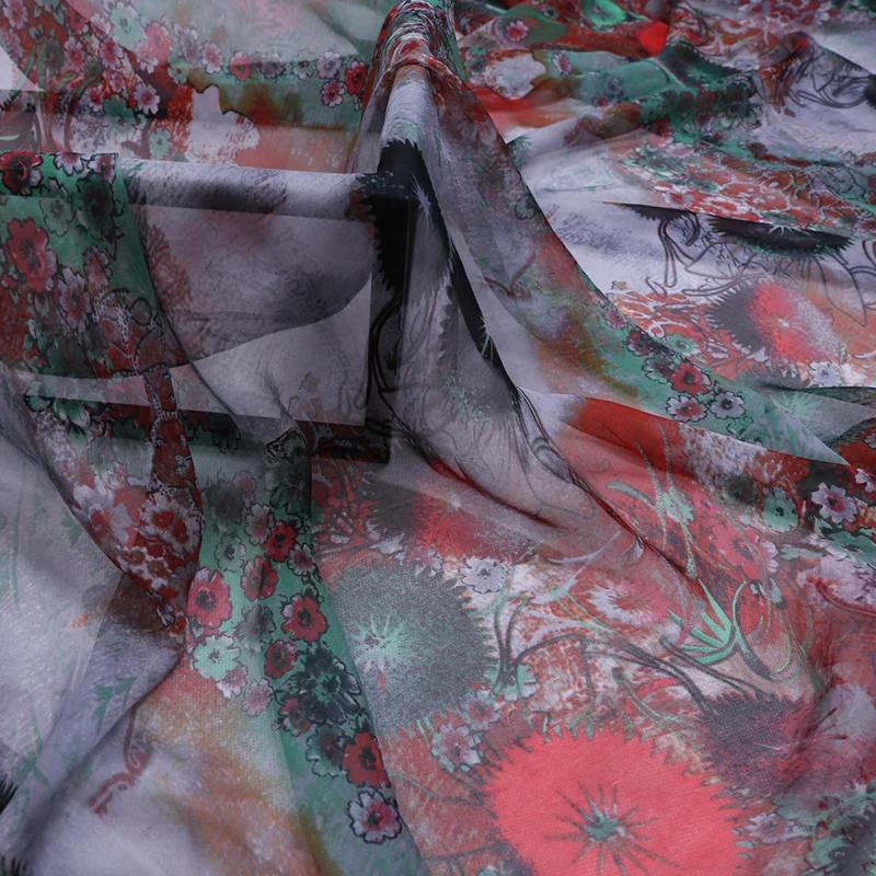 

135CM Wide 6MM Print Thin Silk Chiffon Fabric for Summer Long and Short Dress Shirt Scarf Blouse B259