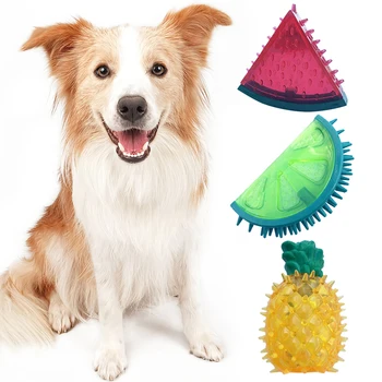 

Pet Toys Animals Cartoon Dog Toys Stuffed Squeaking Fruit Toy Pet Bite-resistant Molar Sticks for Cleaning Teeth Toy Rubber