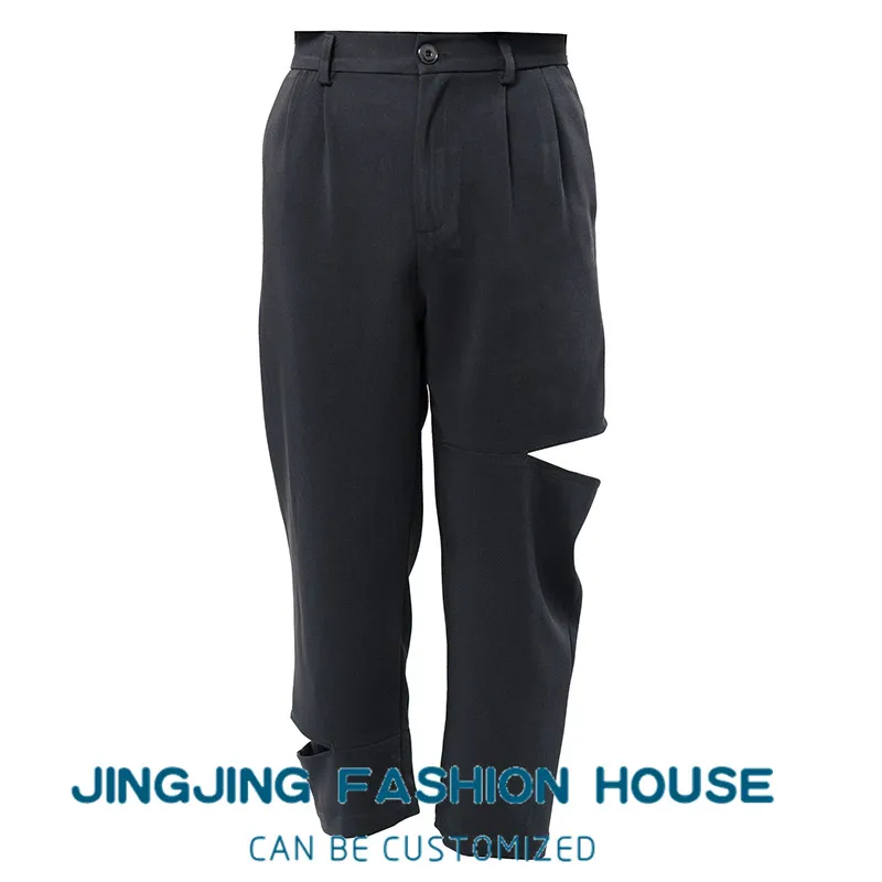 S-6XL!! 2021New Men's Casual Pants Nine-Cent Pants Ripped Slip Black Harlem Casual Pants