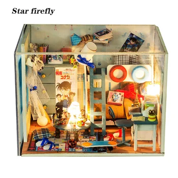 

Star firefly Wooden doll house Detective Conan’s room Miniature DIY dollhouse Creative Toys For kids children Christmas gift