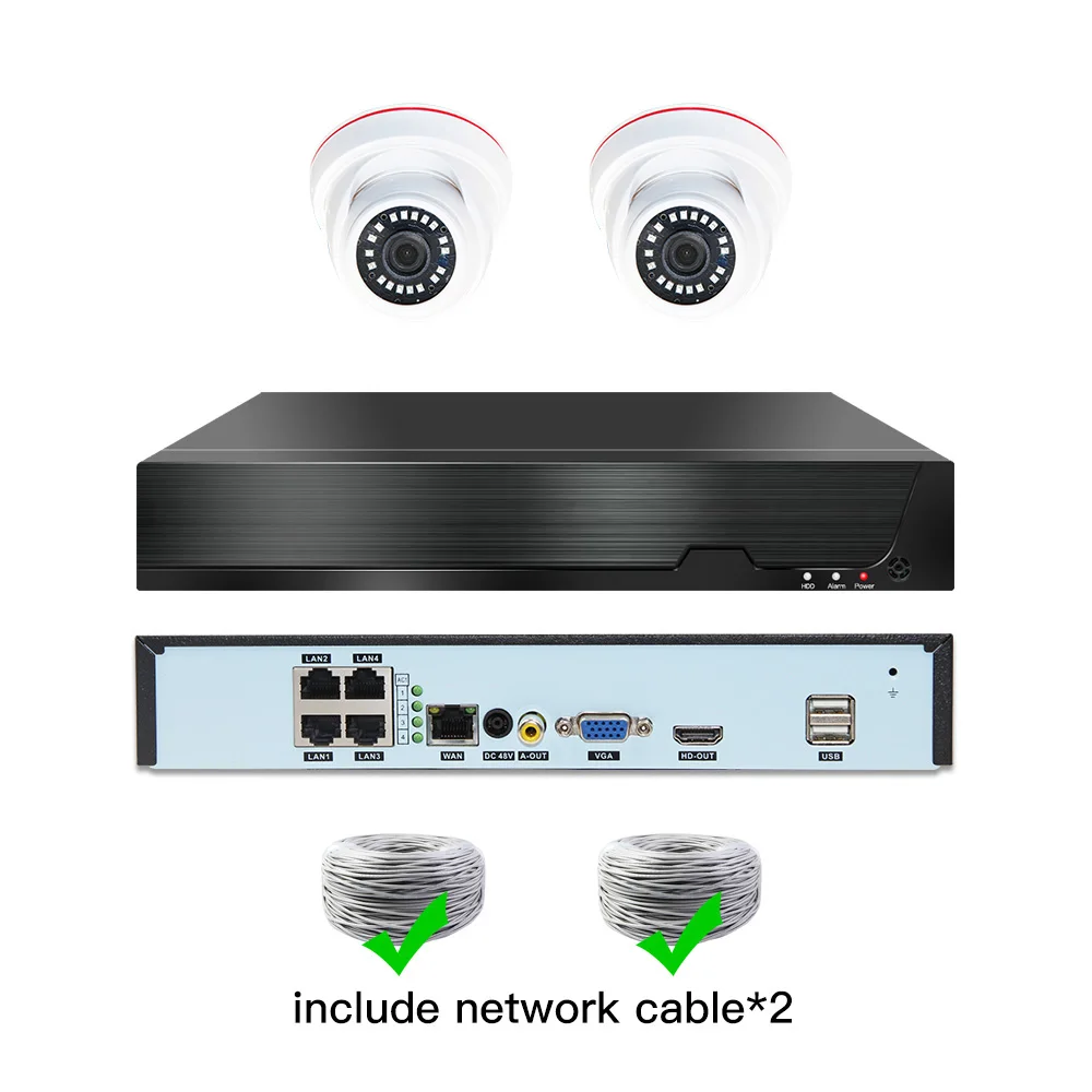 4ch 5MP POE комплекты H.265 система видеонаблюдения PoE NVR домашняя купольная IP камера сигнализация видеонаблюдения Видео P2P P6Spro 2MP комплекты - Цвет: 2cams add cable