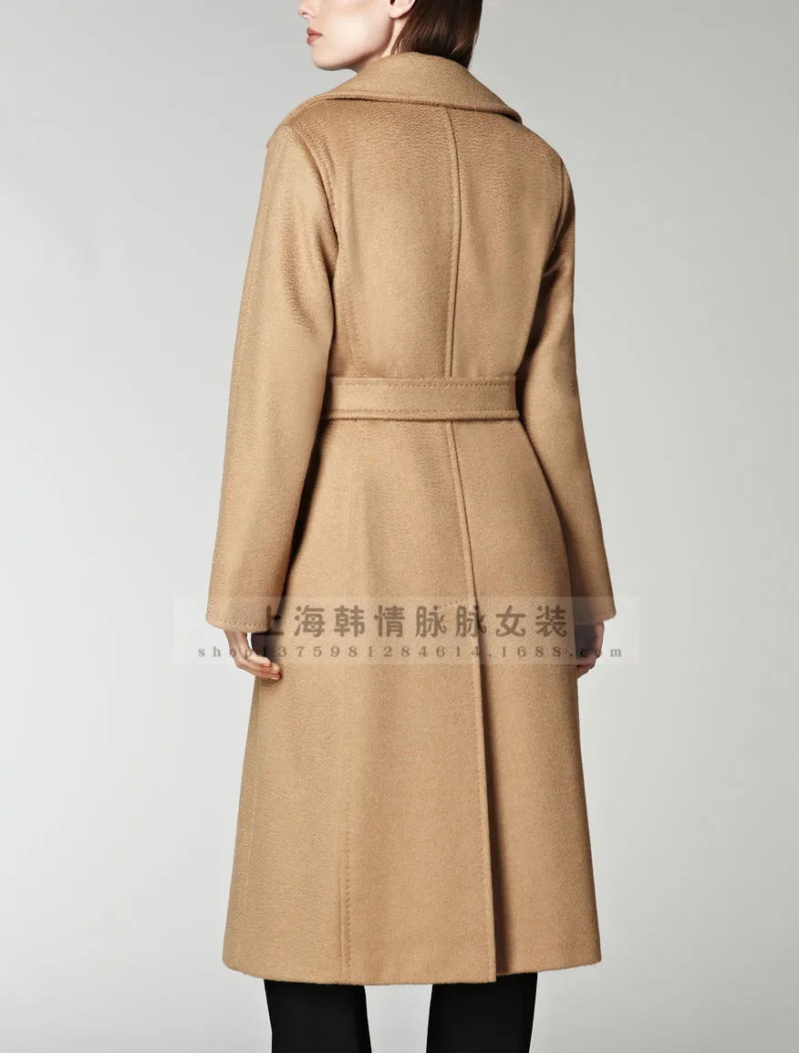 Модное изящное длинное пальто для женщин, повседневное Однотонное шерстяное пальто и куртка с поясом, женская одежда