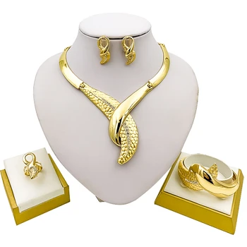 

Classic Dubai Jewelry Sets Charm Bridal Big Necklace Crystal Earrings Ring Bracelet Ethiopian Women Wedding Jewelry Set