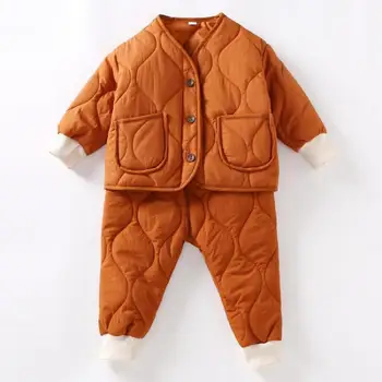 

Children's Set Autumn And Winter Warm Suit Loose Cotton Coat Coat + Trousers Warm Solid Color Cotton Trousers Fashion Baby Set