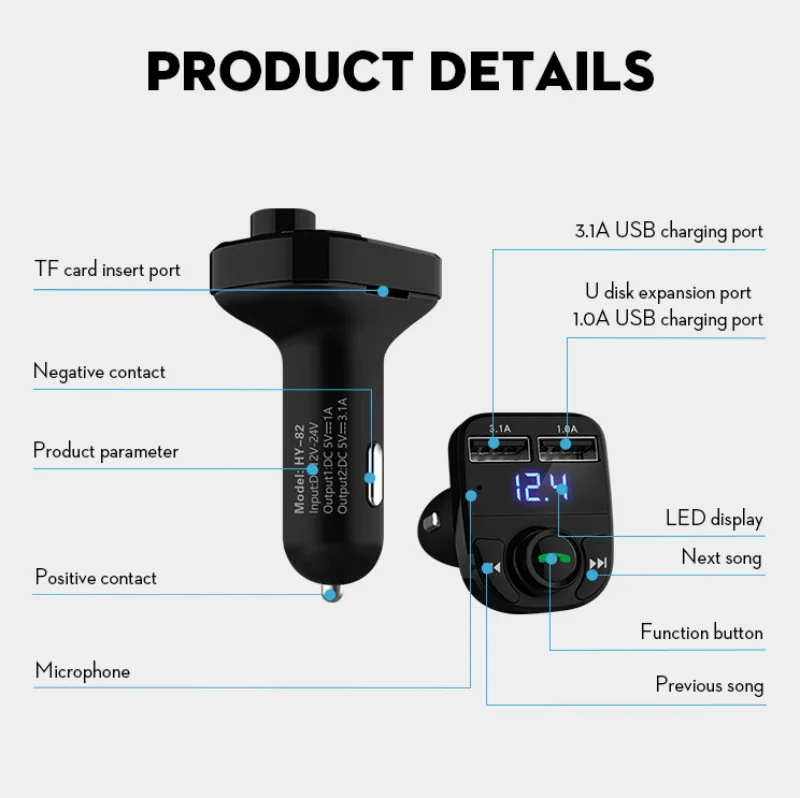 Sunydeal Bluetooth MP3 плеер Handsfree автомобильный комплект fm-передатчик Поддержка TF карта U диск 3.1A Быстрый двойной USB зарядное устройство адаптер питания