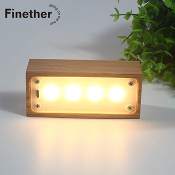 

USB Rechargeable Creative Solid Wood LED Night Light Energy Saving LED Lamp For Bedroom Bedside Living Room Study Office Gift