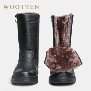 

WOOTTEN Men boots Warmest Men Winter Shoes Leather Handmade Men Winter Snow Boots #KD5223C1