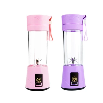 

2Pcs 380Ml Portable Juicer Usb Rechargeable 6 Blades Juicer Smoothie Blender Machine Mixer Juice Cup - Purple & Pink
