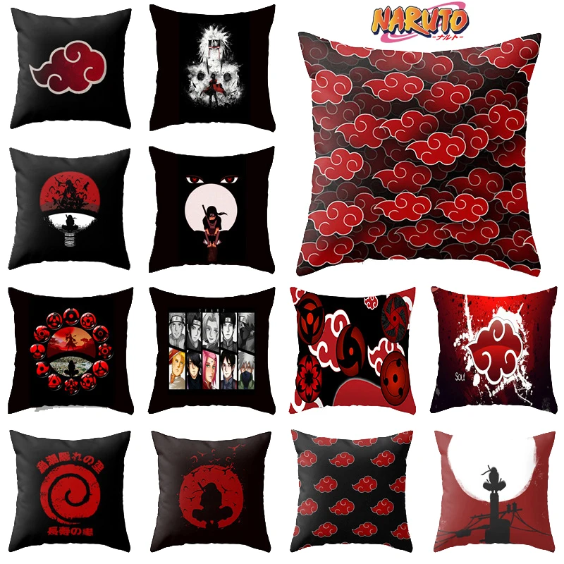 Hot 45CM Anime Naruto Sharingan Printed Pillow Cover Kakashi Red Clouds Linen Cushion Pillowcase Home Sofa Car Decor Case | Игрушки и