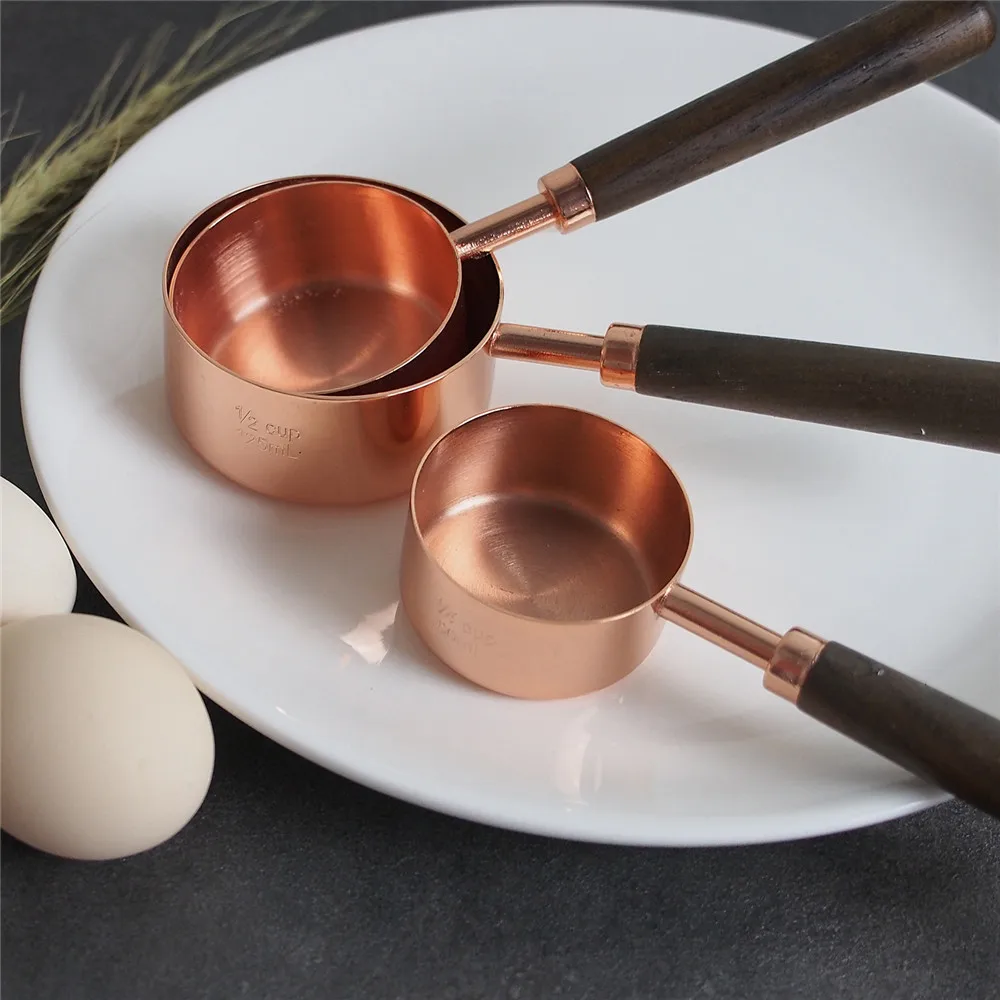 

4 pcs/set Rose Gold Measuring Cup Nordic Stainless Steel Plated Copper Baking Bartending Measuring Spoon Kitchen Cooking Tools