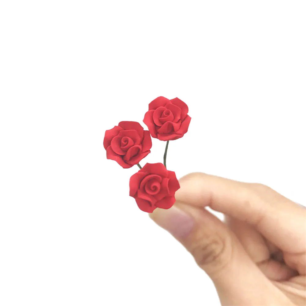 10Pcs 1/12 Dollhouse Miniature Red Rose Mini Flower Arrangement Toy for ob11 bjd Blythe Doll House accessories Decoration 3