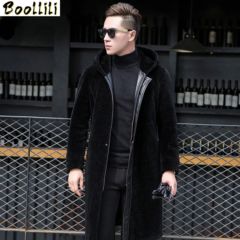 

Boollili Real Fur Coat Men Sheep Shearing Wool Coat Men's Winter Jacket Long Genuine Leather Sheepskin Jackets