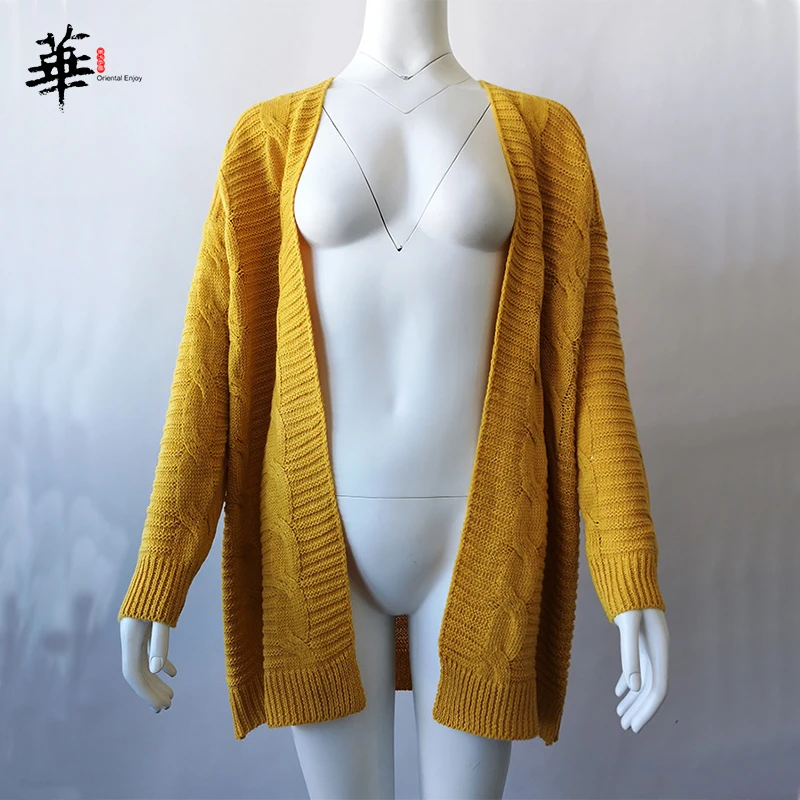 Кардиган с открытым передом, свитера, зимний женский свитер, вязаный свитер с длинным рукавом, вязаная одежда для девочек, повседневная верхняя одежда, Женский Топ - Цвет: Yellow
