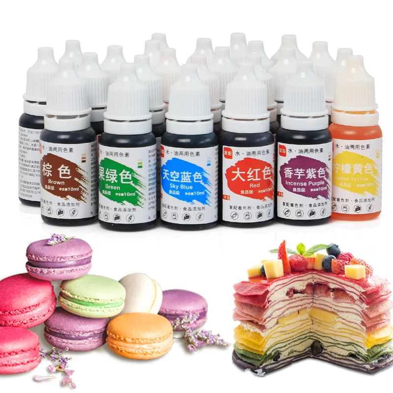

24 Colors 10ML Pigment Edible Cake Food Macaron Coloring Ingredients Cream Baking Cake Edible Pigment Fondant