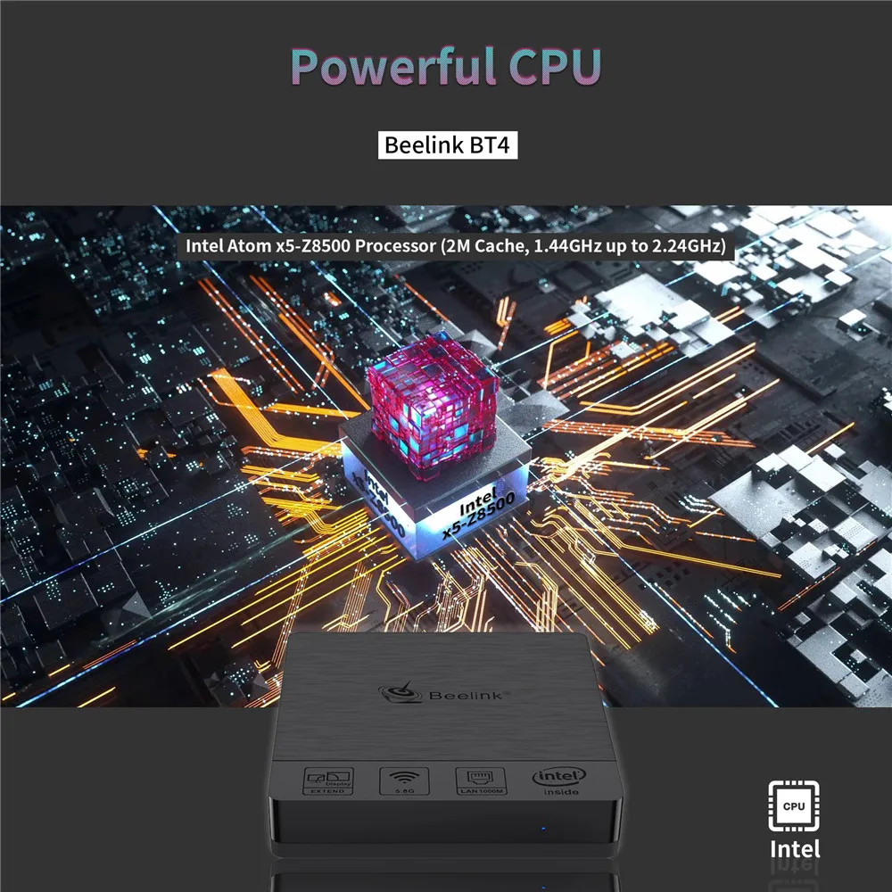 Beelink BT4 мини ПК Intel Atom Windows 10 4 Гб LPDDR3 64 ГБ 2 4G/5 8G Wi Fi BT4.0 поддержка 4K двойной экран VGA + X5