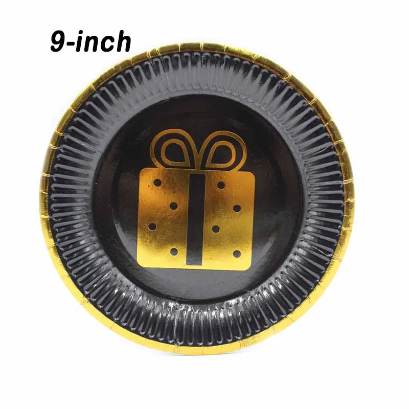 9-inch Plate 10pcs 65 шт Свадебные украшения для дня рождения, черные одноразовые столовые приборы, тарелки, бумажные трубочки, принадлежности для вечеринки, сувениры для детского душа - Цвет: 9-inch Plate 10pcs