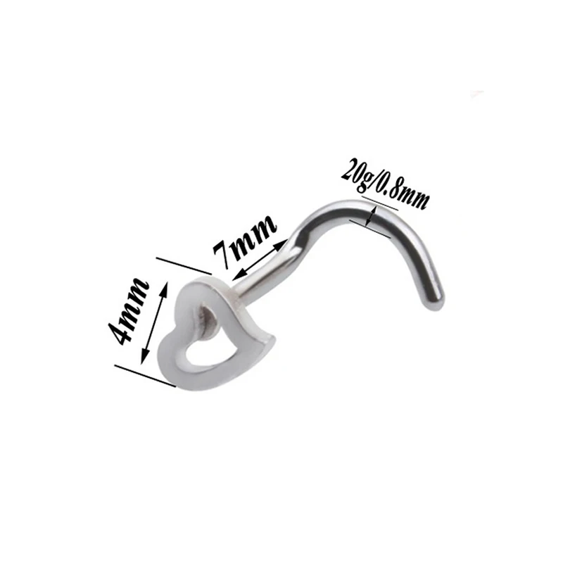 6PC Steel Nose Rings Nariz Earrings Nostril 20G Piercing Nose Screw Curved Prong Nose Stud Rings Body Jewelry For Women Girls
