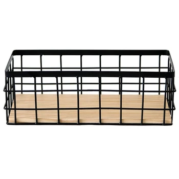 

Iron Wall Shelf With Wooden Board Hanging Storage Basket Sundries Shelves Holder Storage Rack Home Decoration