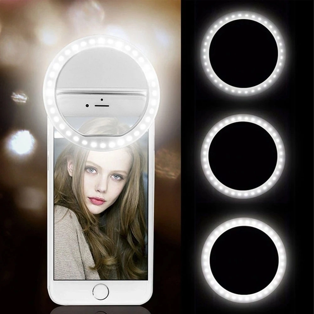

Rechargeable Selfie LED Ring Light Dimmable Clip Phone Light Battery Operated Novelty Makeup Light 3-Level Brightness For Women