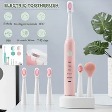 Электрическая зубная щетка 5 режимов USB акустическая волна Вибрация Водонепроницаемый Мягкий Вит 4 сменные зубы здоровое отбеливание зубная щетка