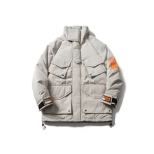 ABOORUN Mens Down Jacket Hip Hop Cargo Parkas Winter Coat White Duck Padded Thicken Warm Casual Outwear for Male R2752