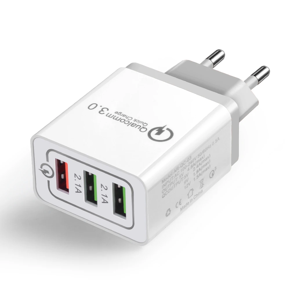 Универсальный 18 Вт USB quick charge 3,0 5V 3A для iPhone X 7 8 EU US Plug, быстрое зарядное устройство для мобильного телефона Samsug s8 s9 huawei - Тип штекера: gray